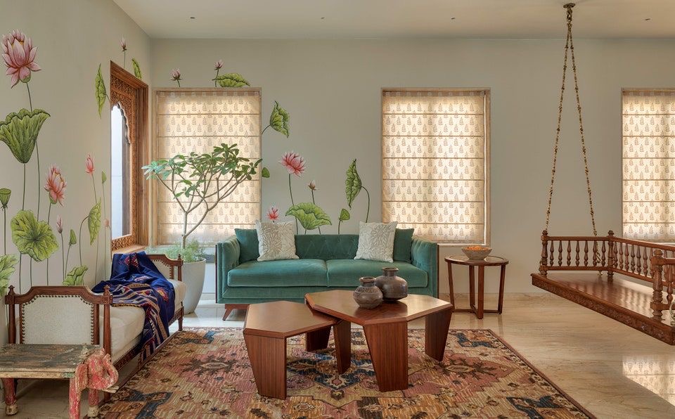 indian home interior, living room, with swing
